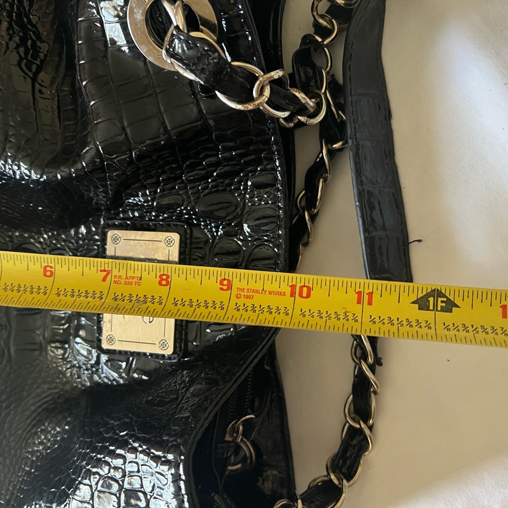 Nicole Miller Glossy Black Croc Shoulder Bag - Picture 6 of 11